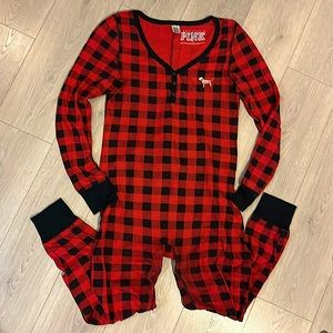 Victoria’s Secret PINK Thermal Red Plaid Onesie sz LG